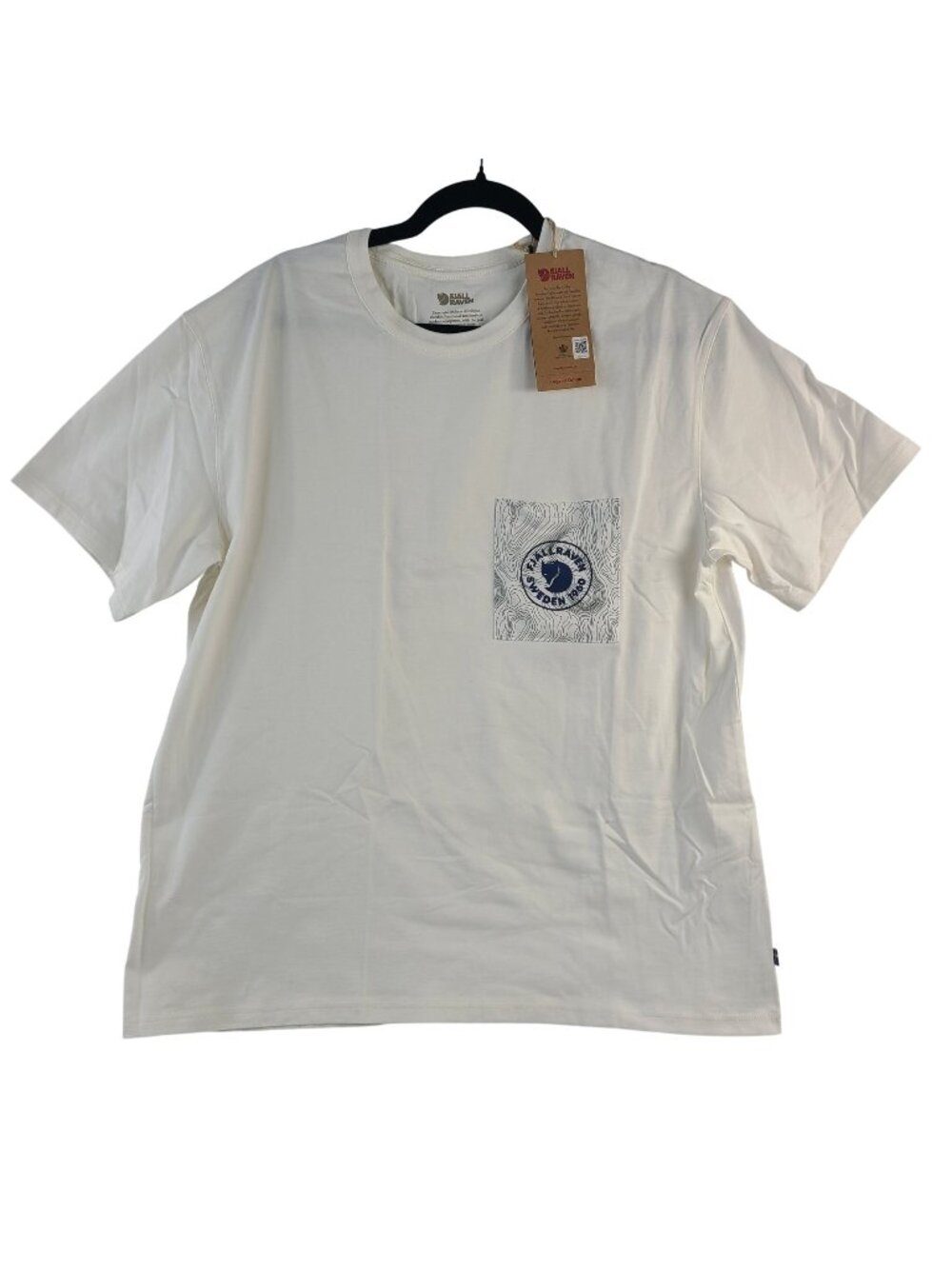 NEW Fjällräven Men's Logo Pocket T-Shirt In Eggshell Cotton Size M